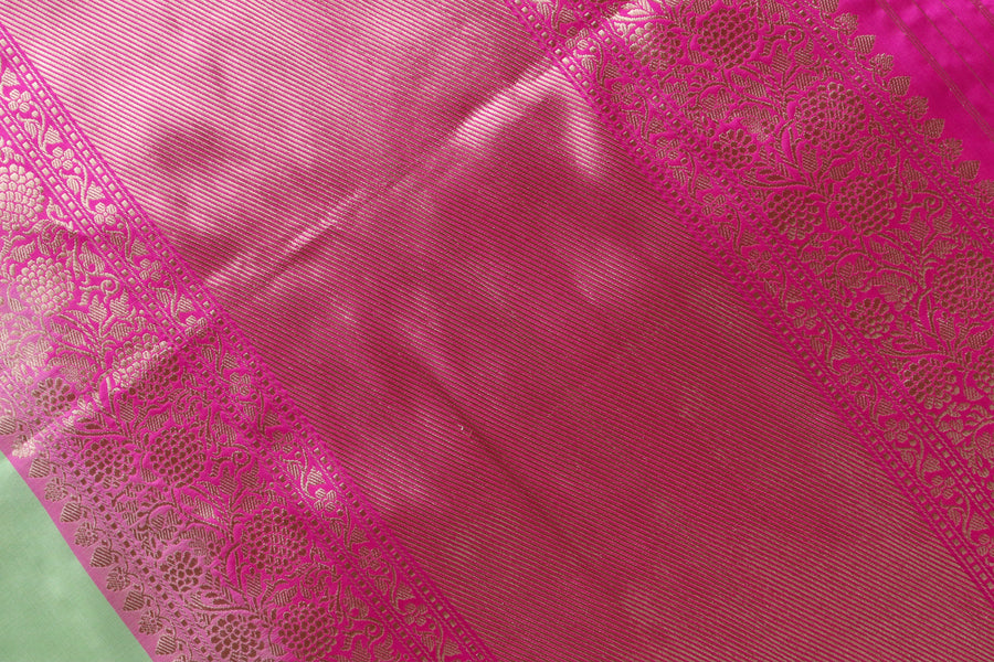 Light Green & Pink  Kadhua Pure Katan Silk Handloom Banarasi Saree