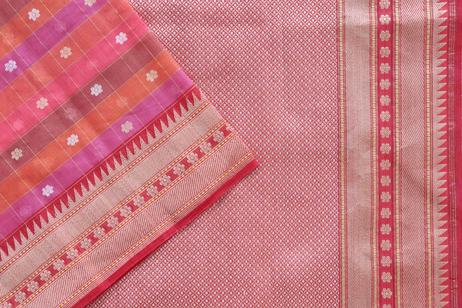 Full drape of Multicolor Kora silk Kadhua handloom Banarasi saree