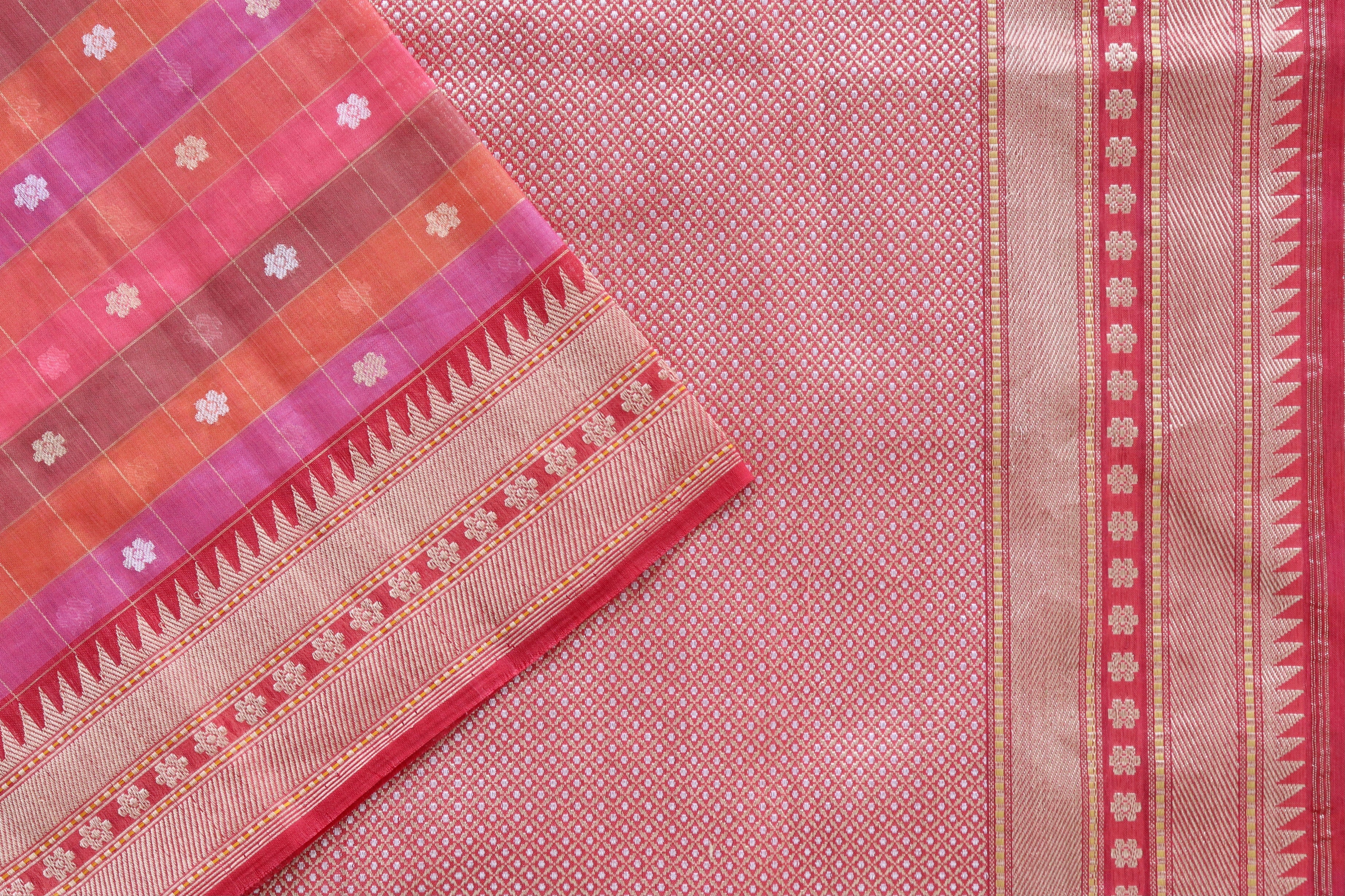 Multi Coloured Cotton By Kora Banarasi Silk Handloom Saree