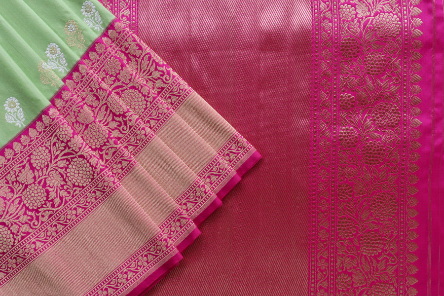 Light Green & Pink  Kadhua Pure Katan Silk Handloom Banarasi Saree