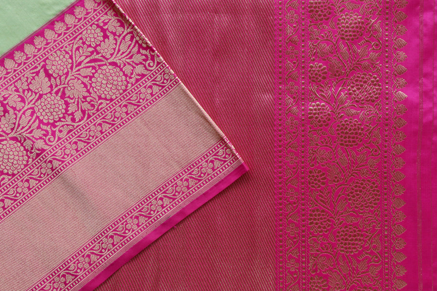 Light Green & Pink  Kadhua Pure Katan Silk Handloom Banarasi Saree