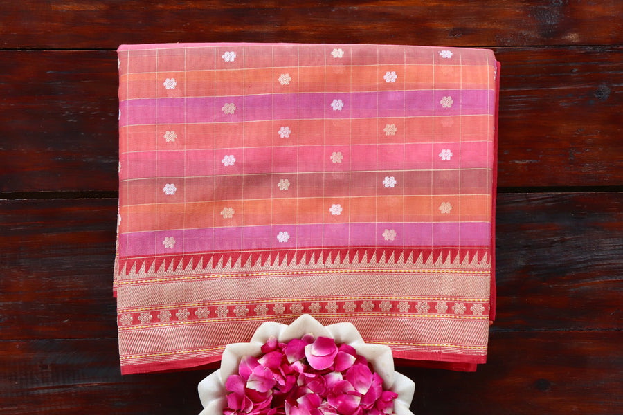Multicolor Kora silk Kadhua handloom Banarasi saree draped for the camera