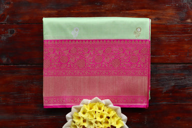 Light Green handloom Banarsi saree with kadhua motifs in pure Katan silk