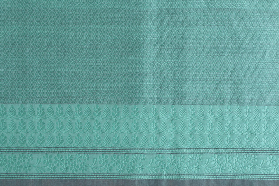 Mint Green Resham Kadhua Pure Kora Silk Handloom Saree