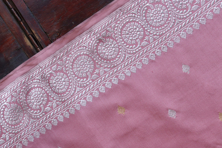 Salmon Pink Kadhua Weave Pure Silk Handloom Banarasi Saree