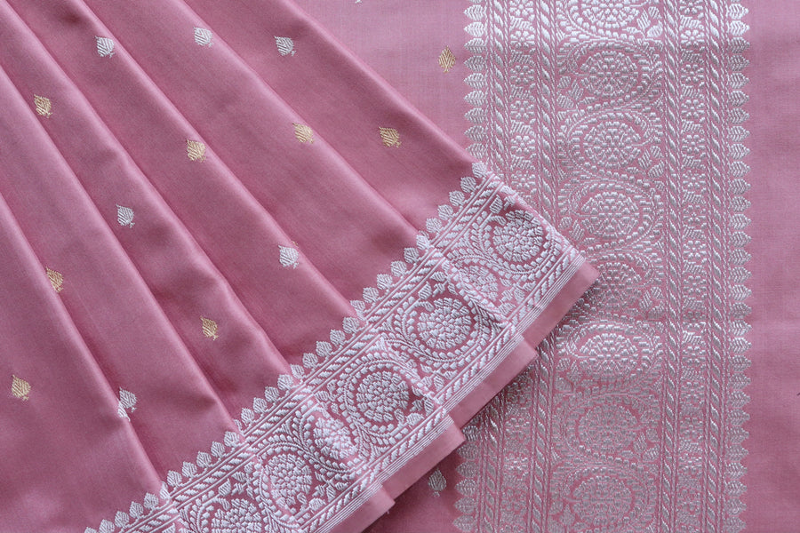 Salmon Pink Kadhua Weave Pure Silk Handloom Banarasi Saree
