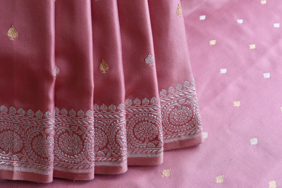 Salmon Pink Kadhua Weave Pure Silk Handloom Banarasi Saree