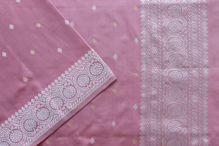 Salmon Pink Kadhua Weave Pure Silk Handloom Banarasi Saree