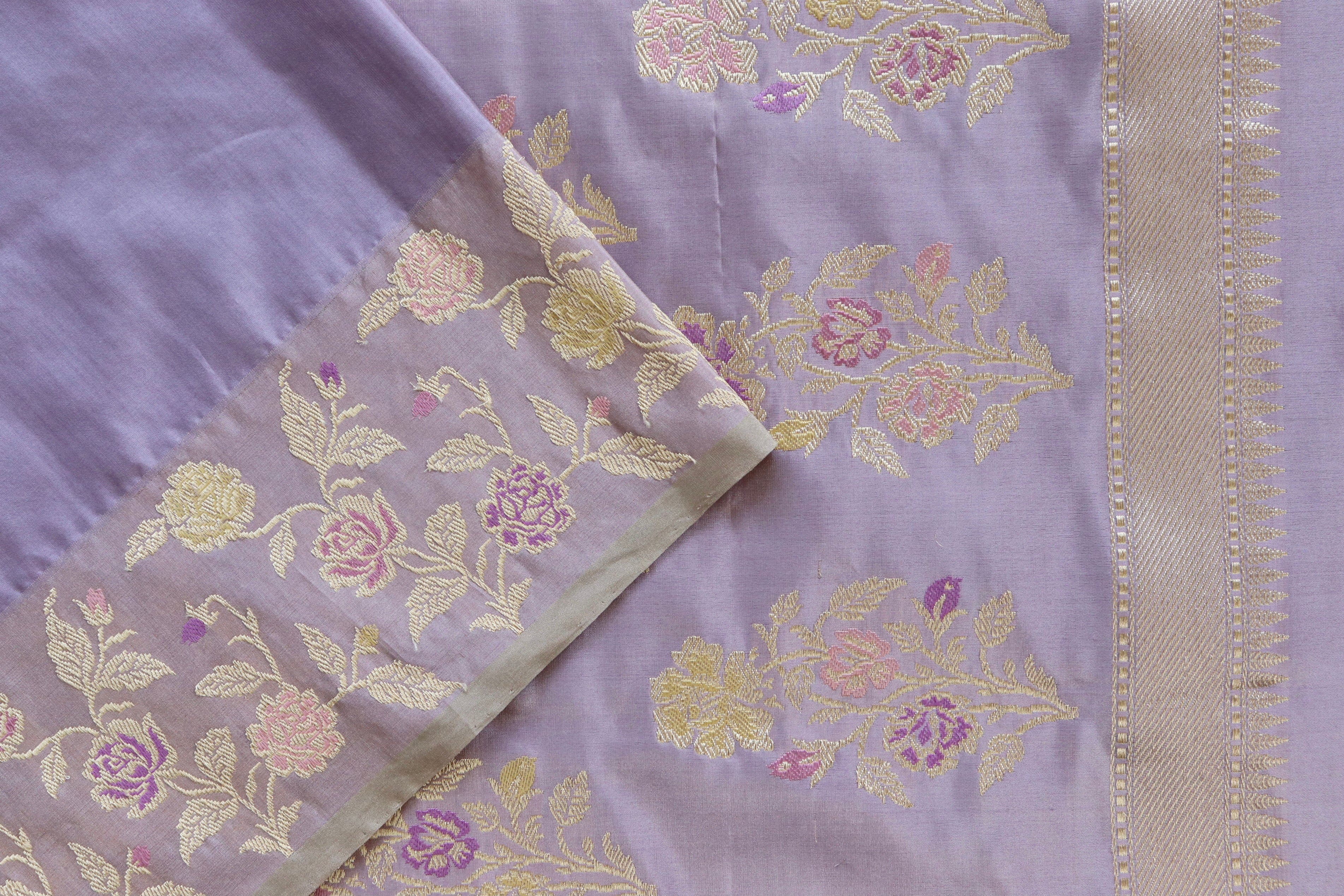 Lilac Kadhua Pure Katan Silk Handloom Banarasi Saree