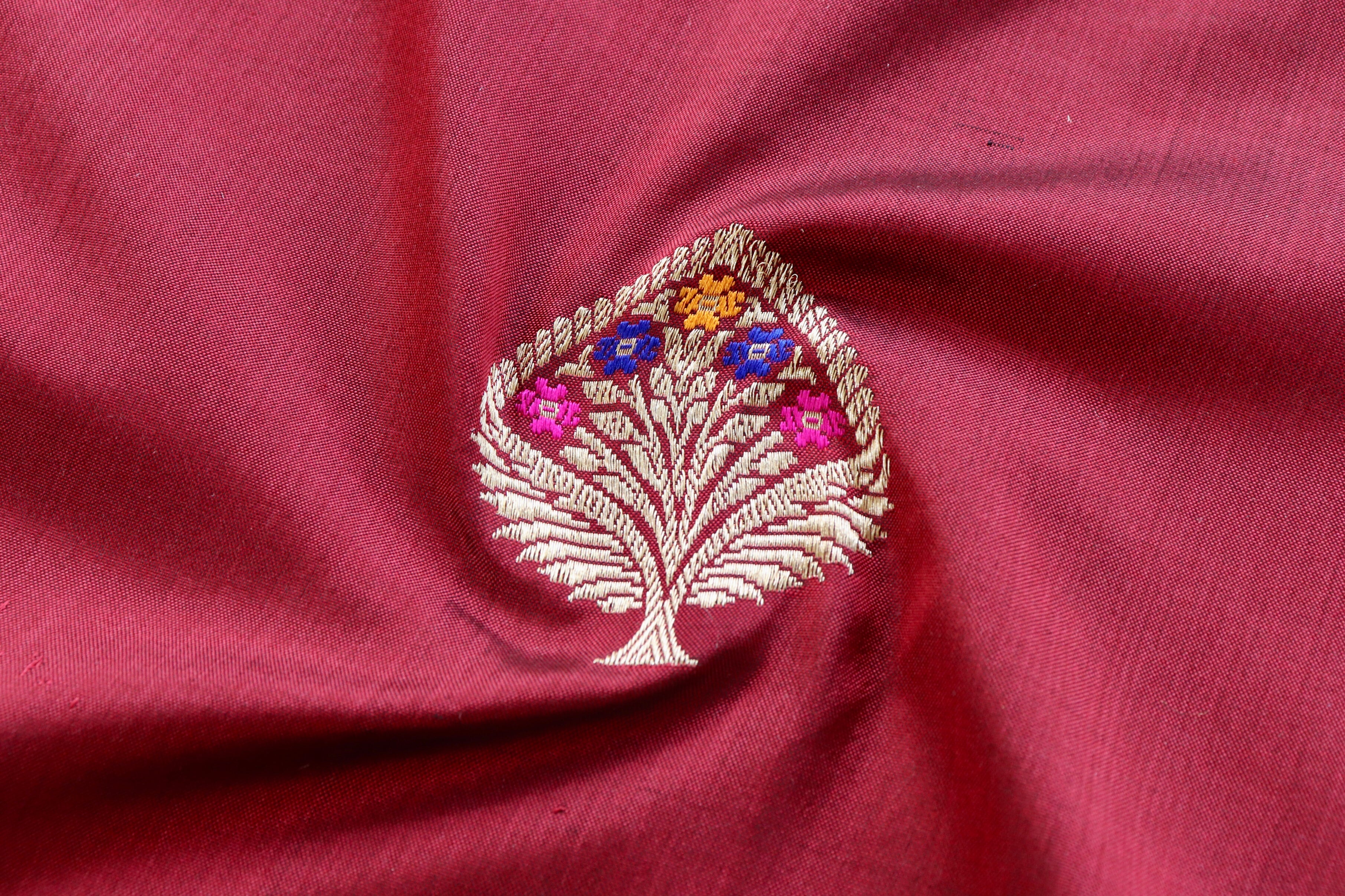 Maroon Leaf Motif Pure Silk Handloom Banarasi Dupatta