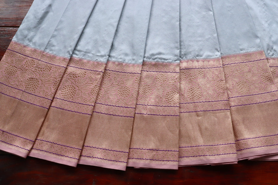 Grey & Pink Kadiyal Pure Katan Silk Banarasi Saree | Stuti Weaves