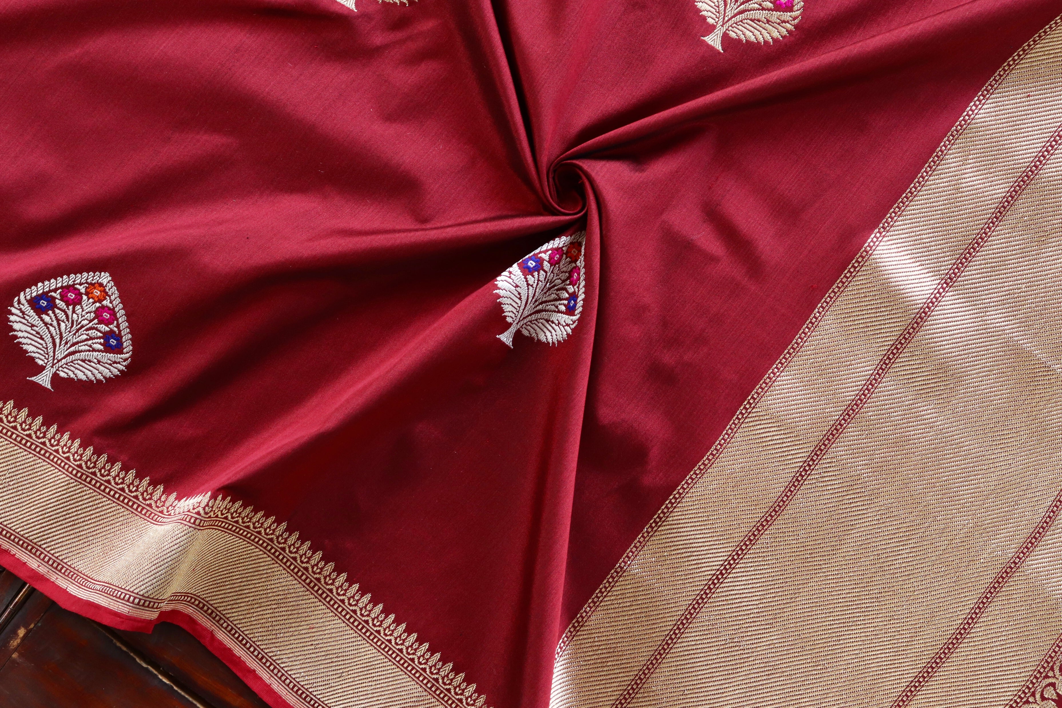 Maroon Leaf Motif Pure Silk Handloom Banarasi Dupatta