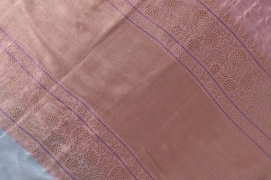 Grey & Pink Kadiyal Pure Katan Silk Banarasi Saree | Stuti Weaves
