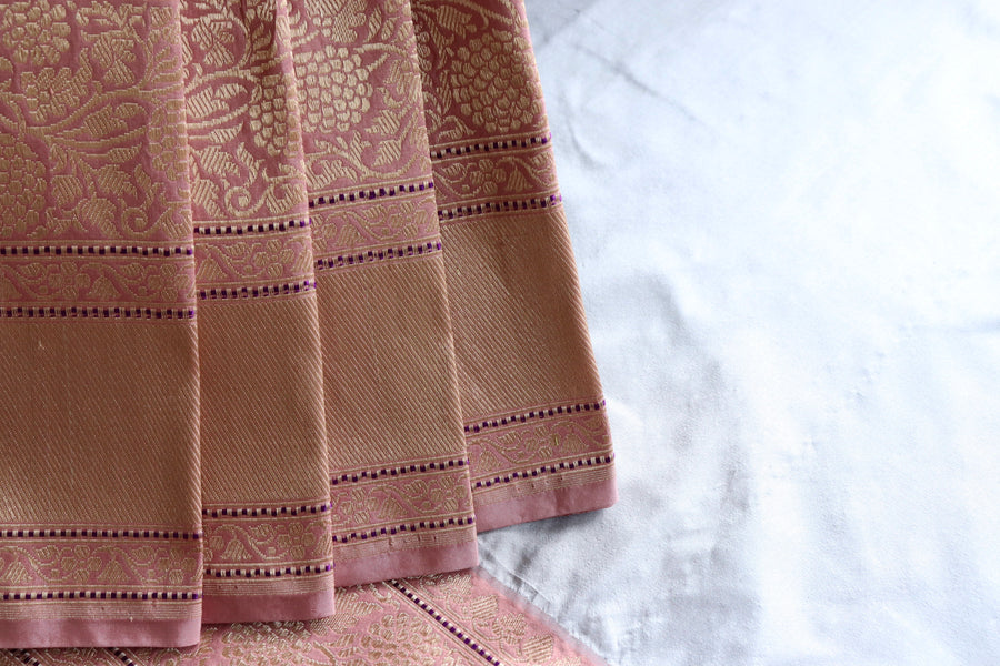 Grey & Pink Kadiyal Pure Katan Silk Banarasi Saree | Stuti Weaves