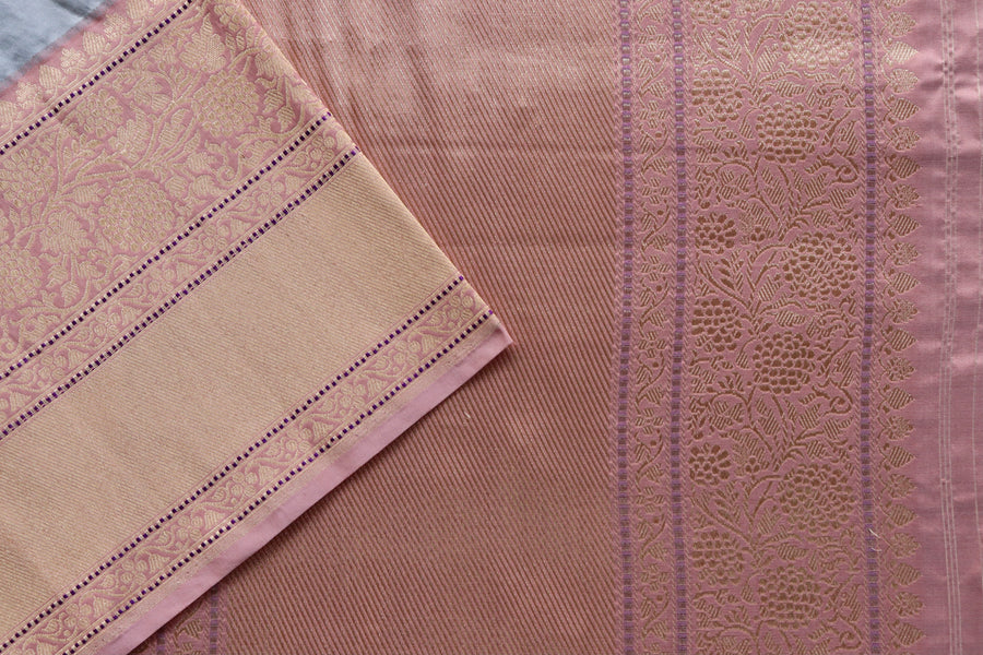 Grey & Pink Kadiyal Pure Katan Silk Banarasi Saree | Stuti Weaves