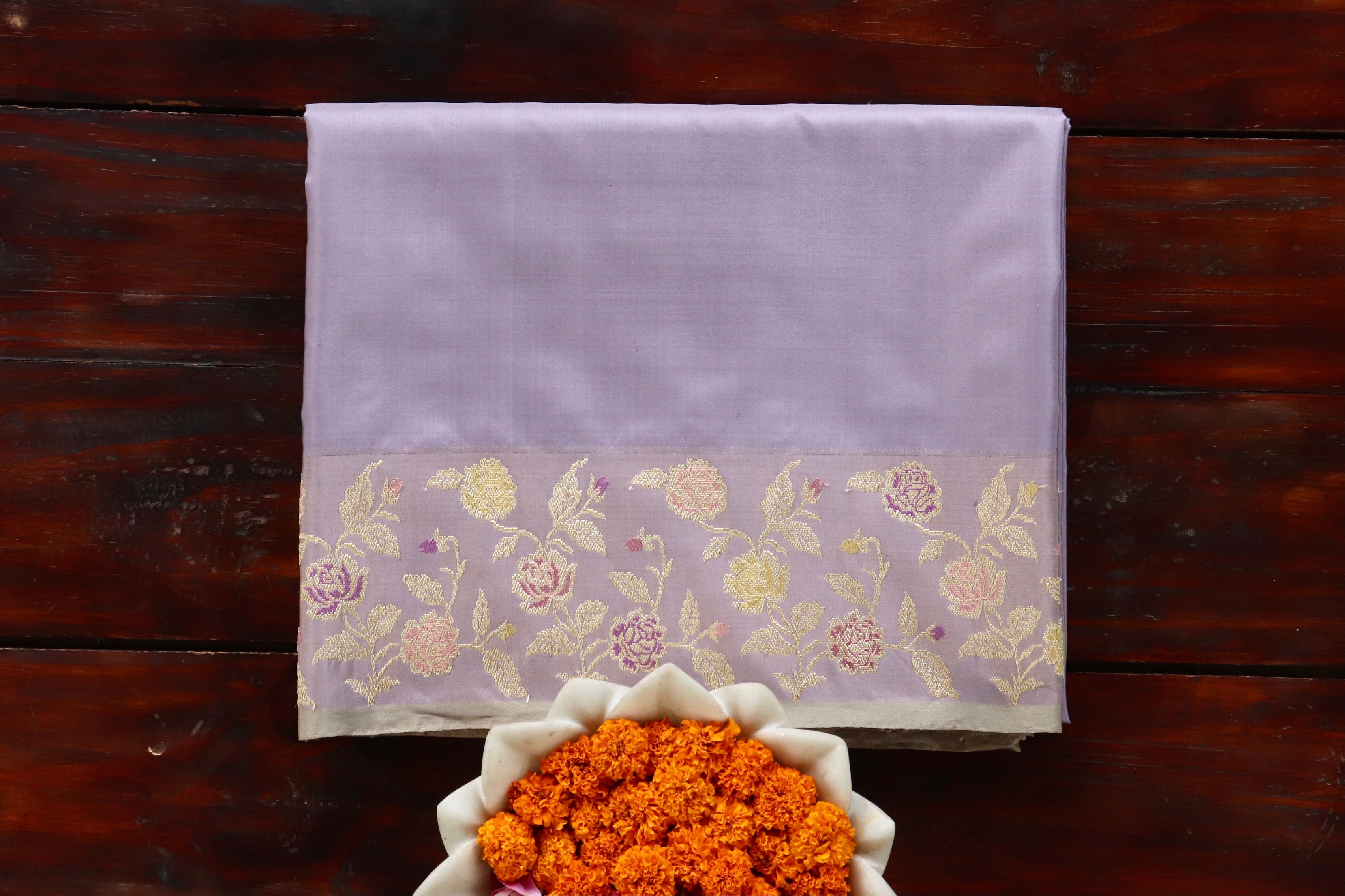 Lilac Kadhua Pure Katan Silk Handloom Banarasi Saree