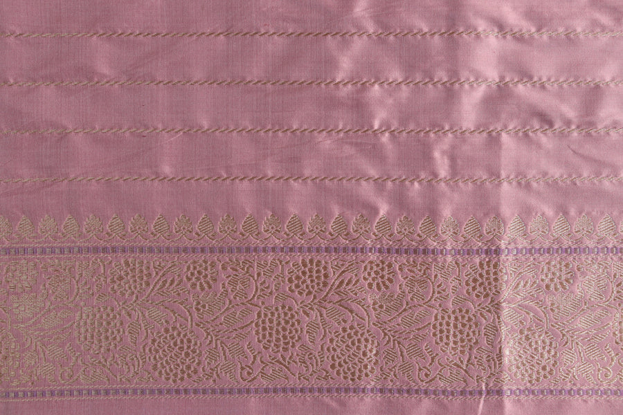 Grey & Pink Kadiyal Pure Katan Silk Handloom Banarasi Saree