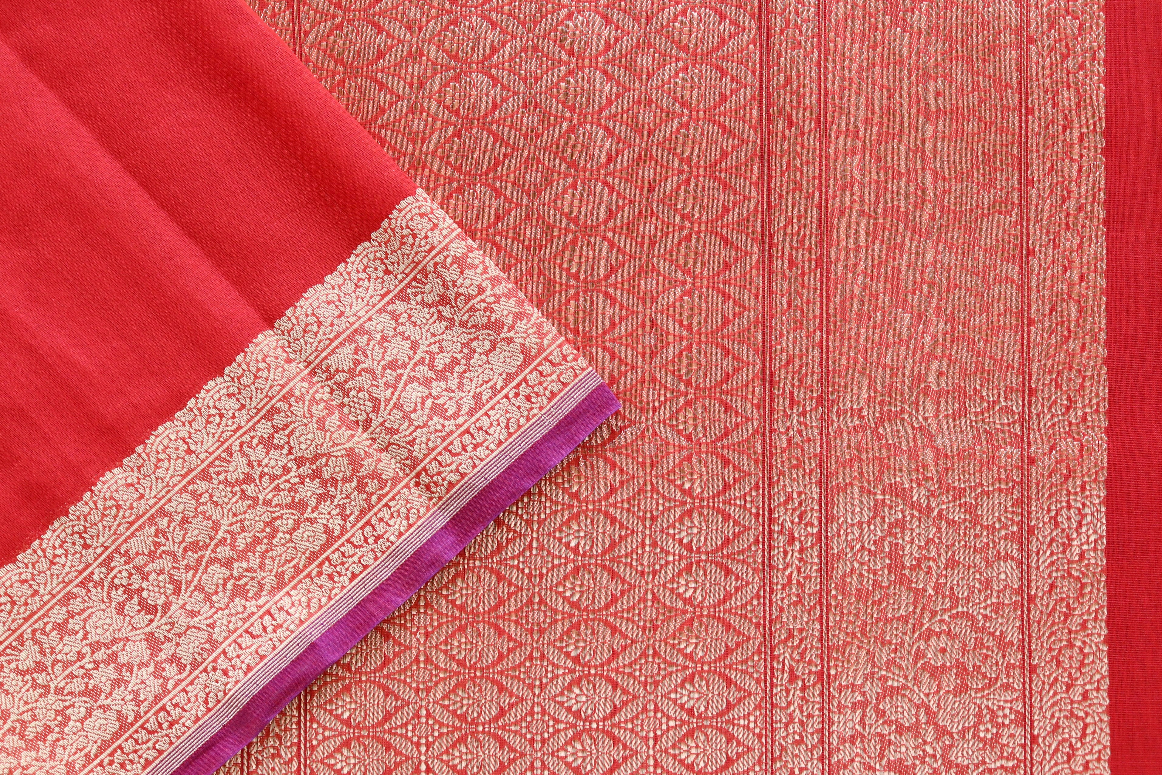 Red Kuniya Organza Silk By Cotton Handloom Saree