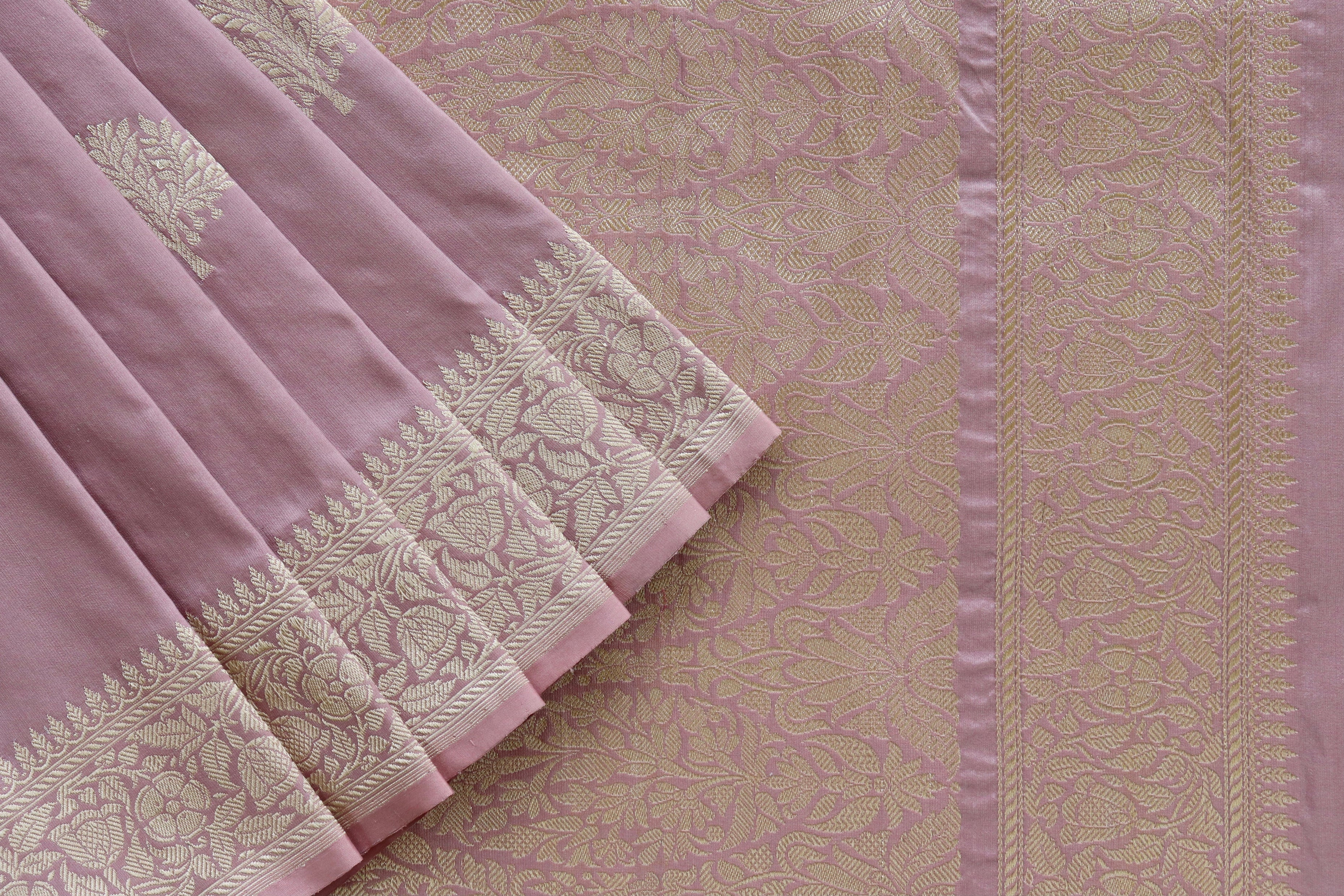 Pale Pink Kadhua Motif Pure Silk Handloom Banarasi Saree