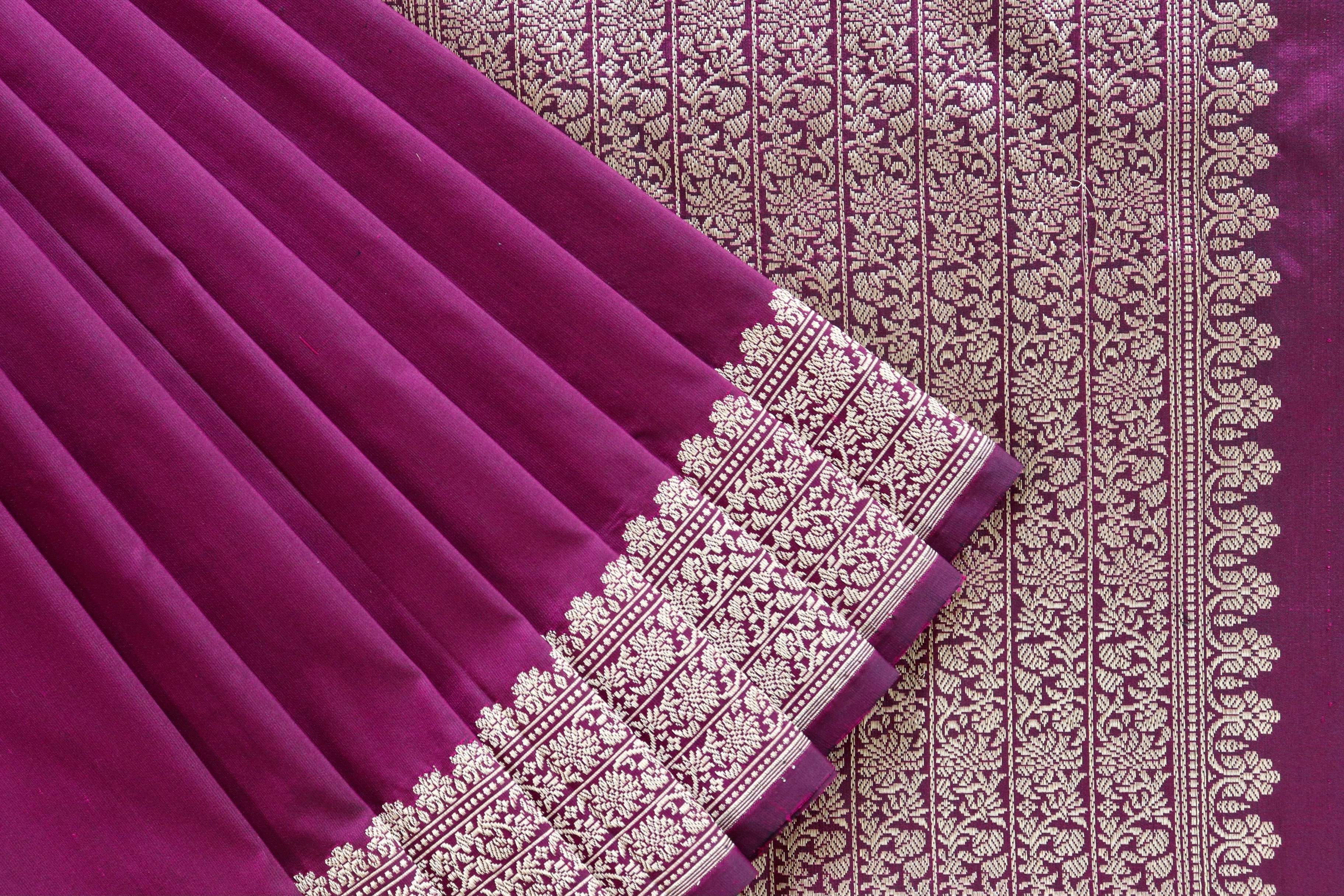 Aubergine Kadhua Pure Silk Handloom Banarasi Saree