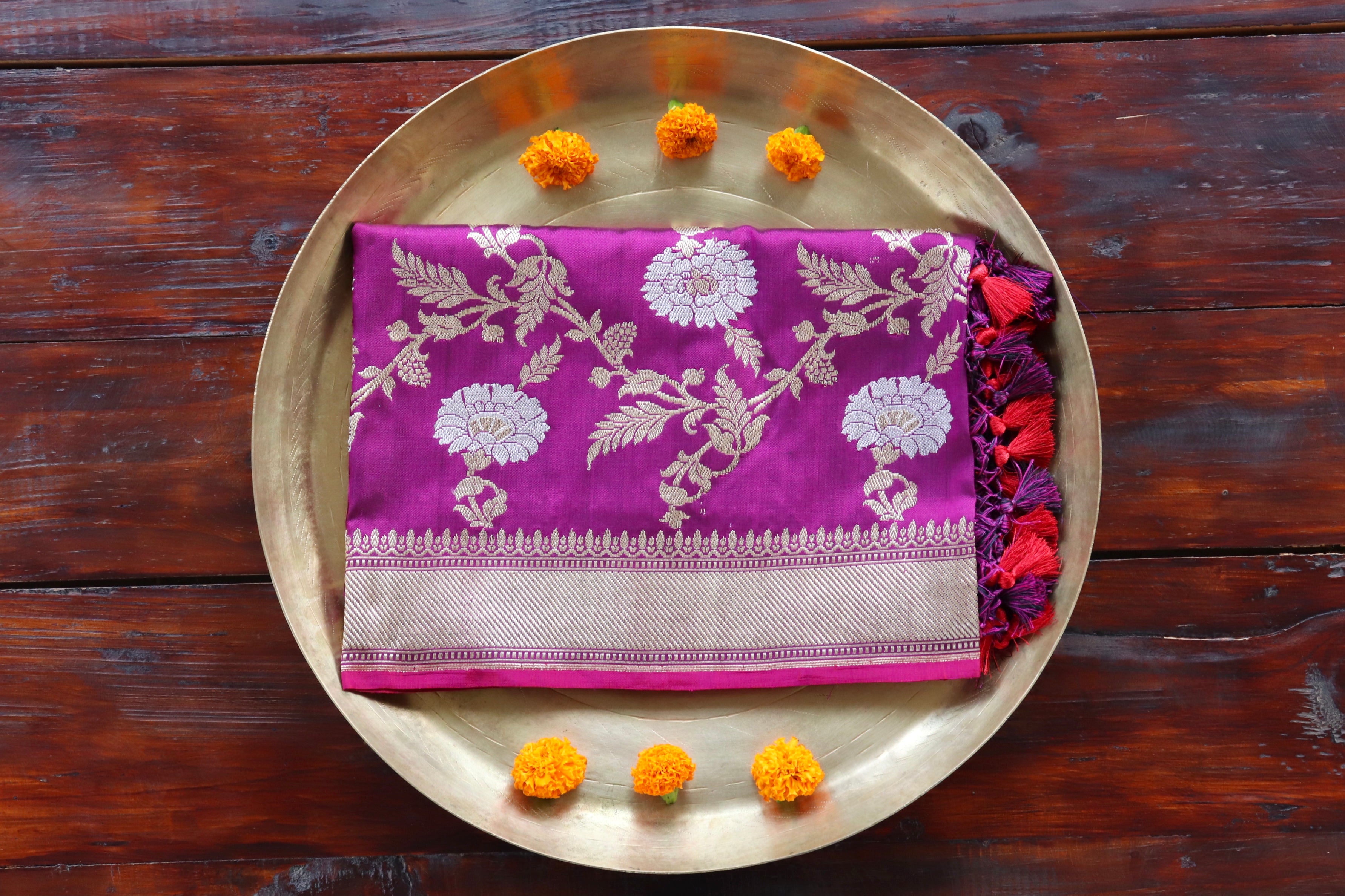 Purple Jangla Pure Silk Handloom Banarasi Dupatta