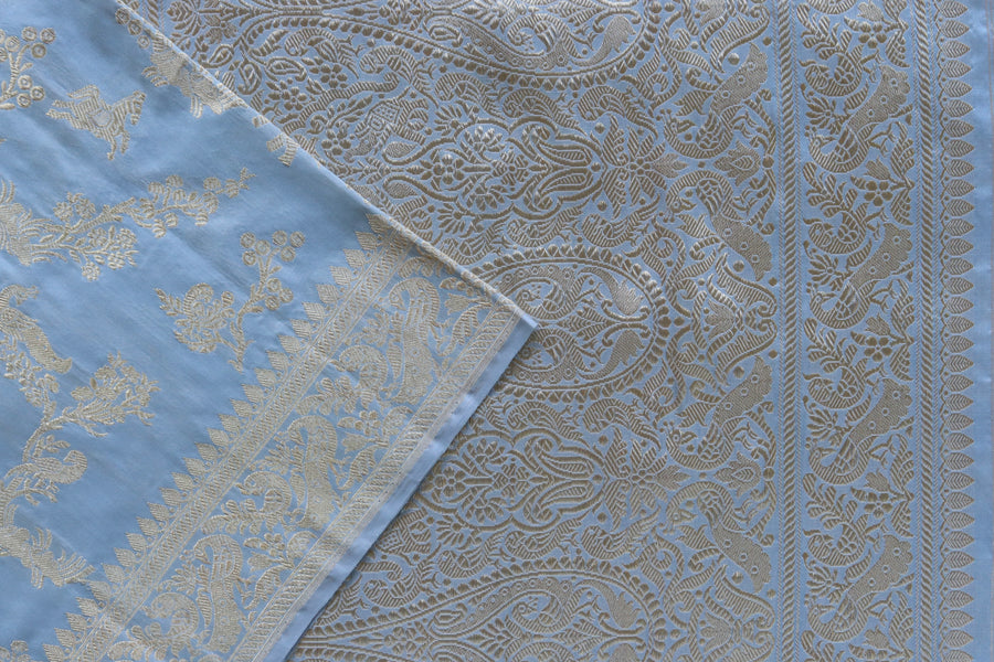Full drape of Grey Kadhua pure silk Banarasi saree