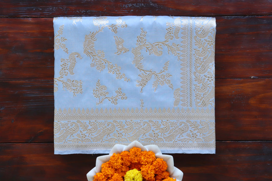 Grey Kadhua pure silk handloom Banarasi saree draped for the camera