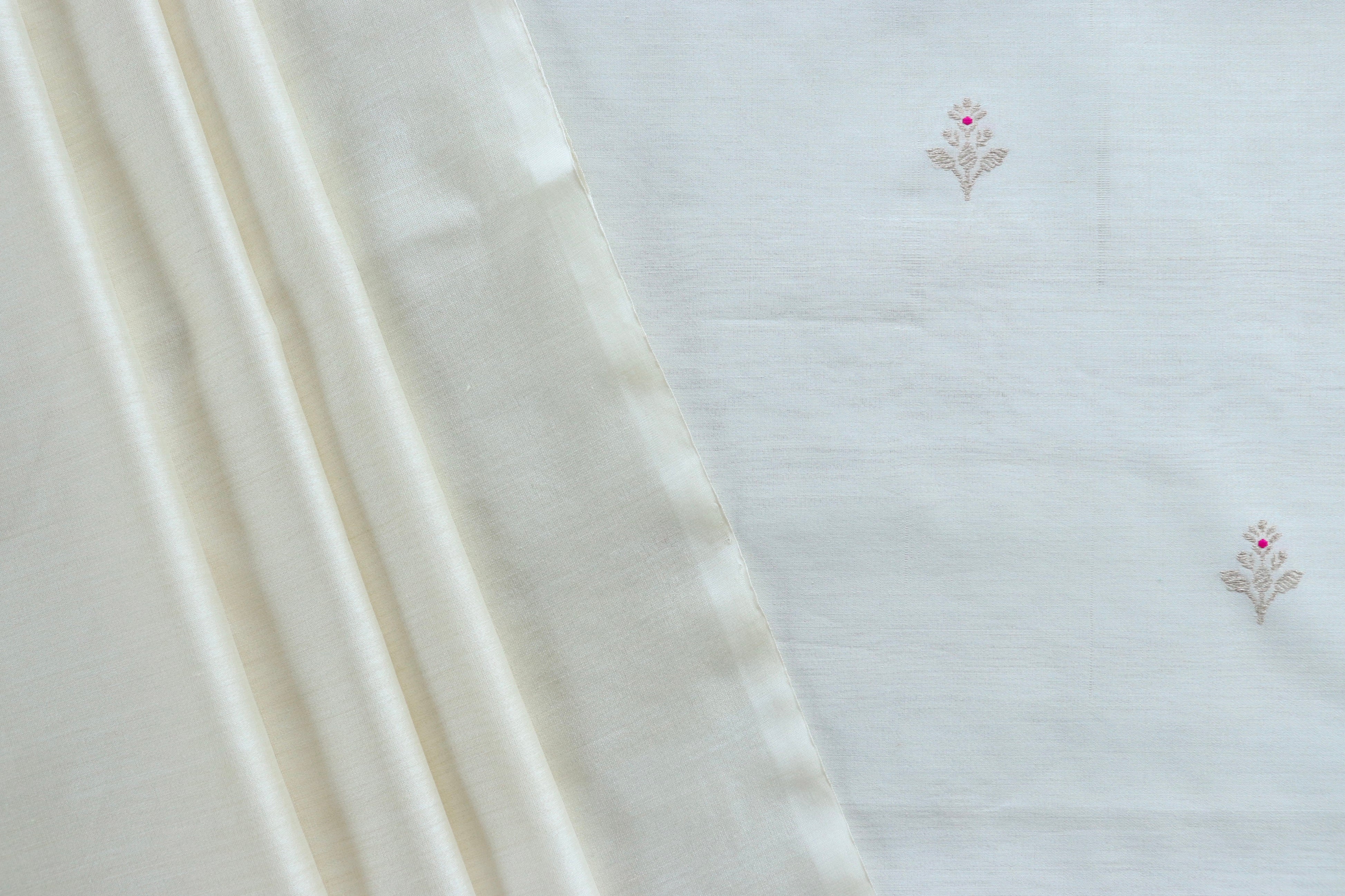 White Katan Silk Handloom Banarasi Suit Set