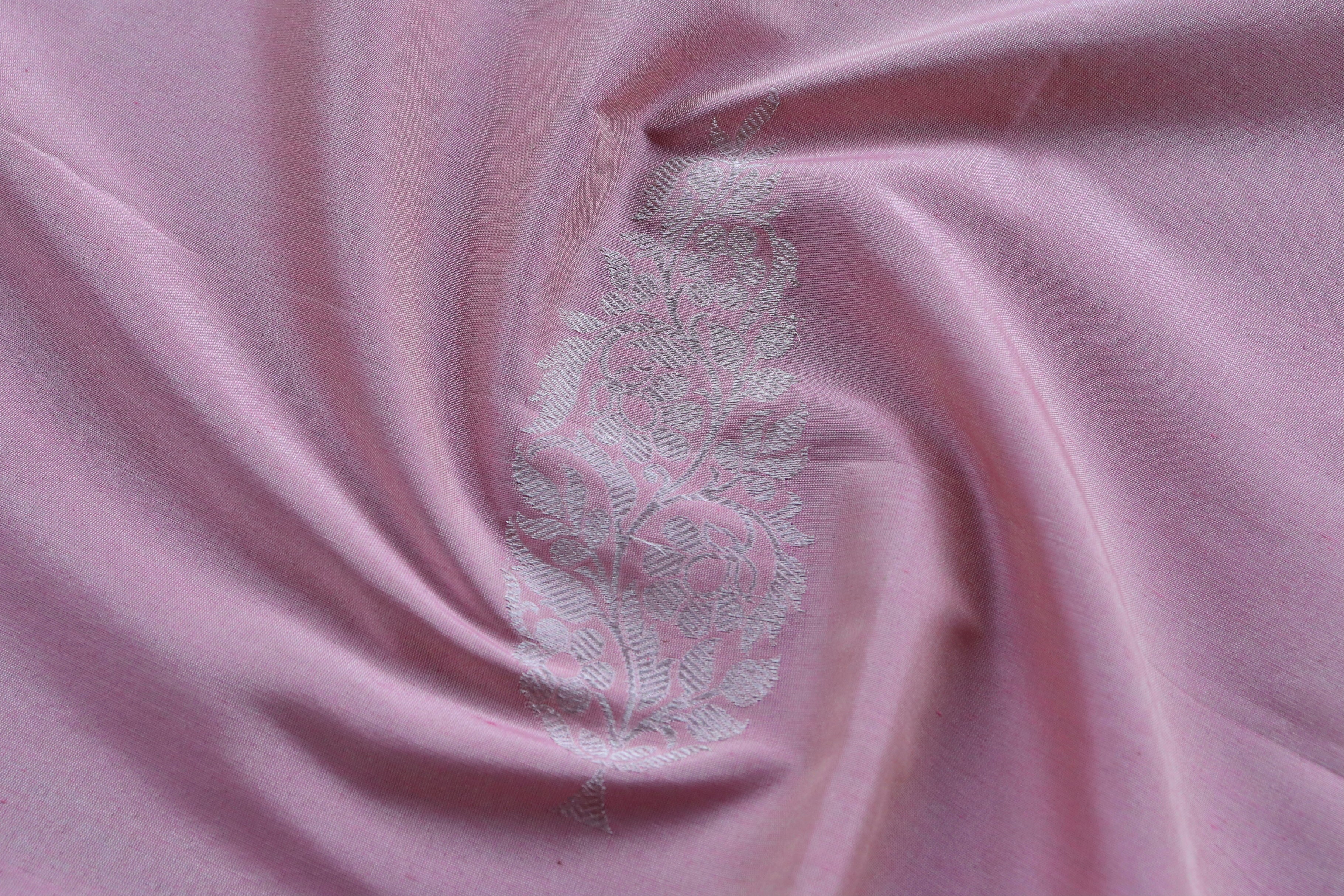 Baby Pink Pure Katan Silk Handloom Banarasi Blouse Piece Thaan