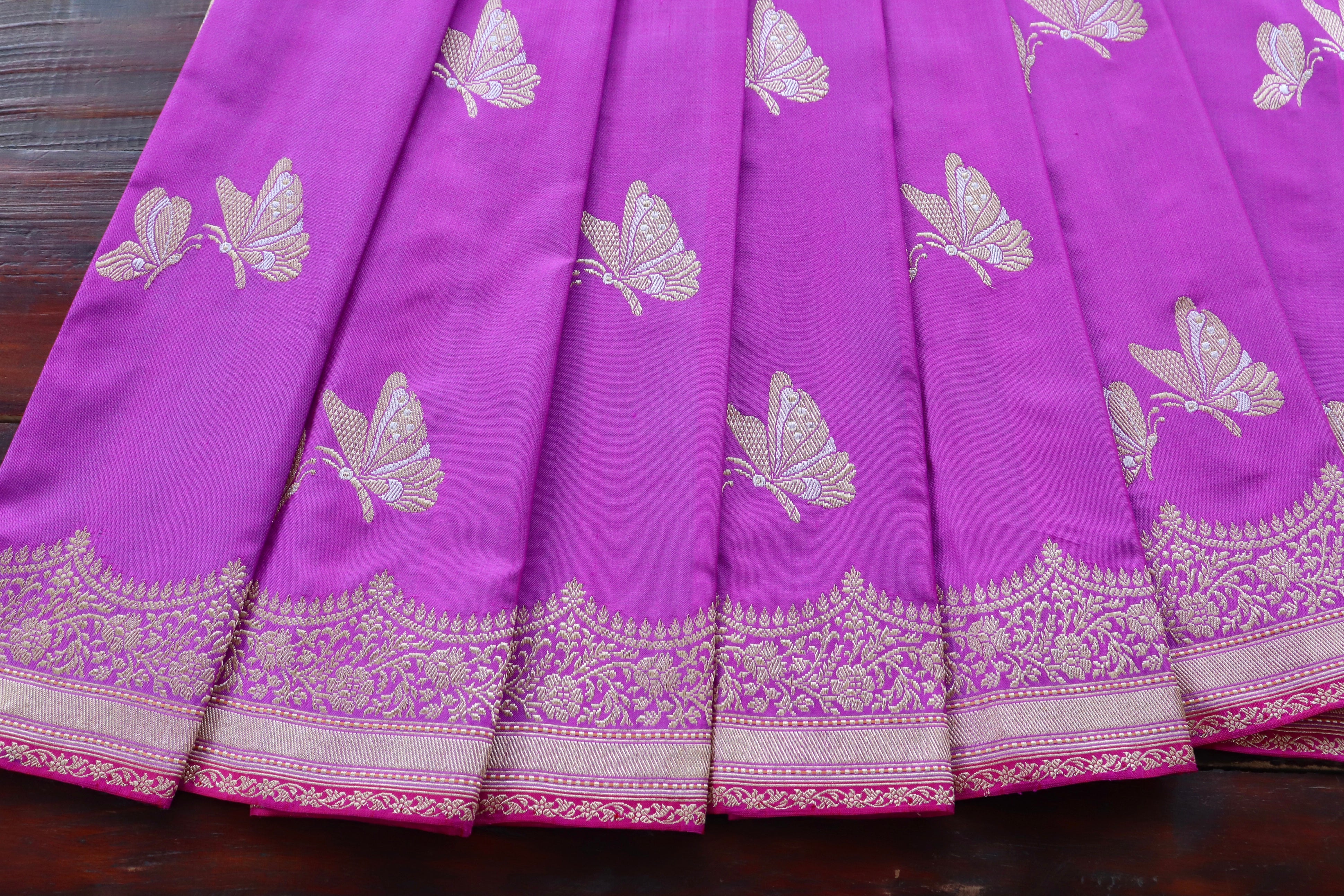 Violet Butterfly Motif Pure Silk Handloom Banarasi Saree