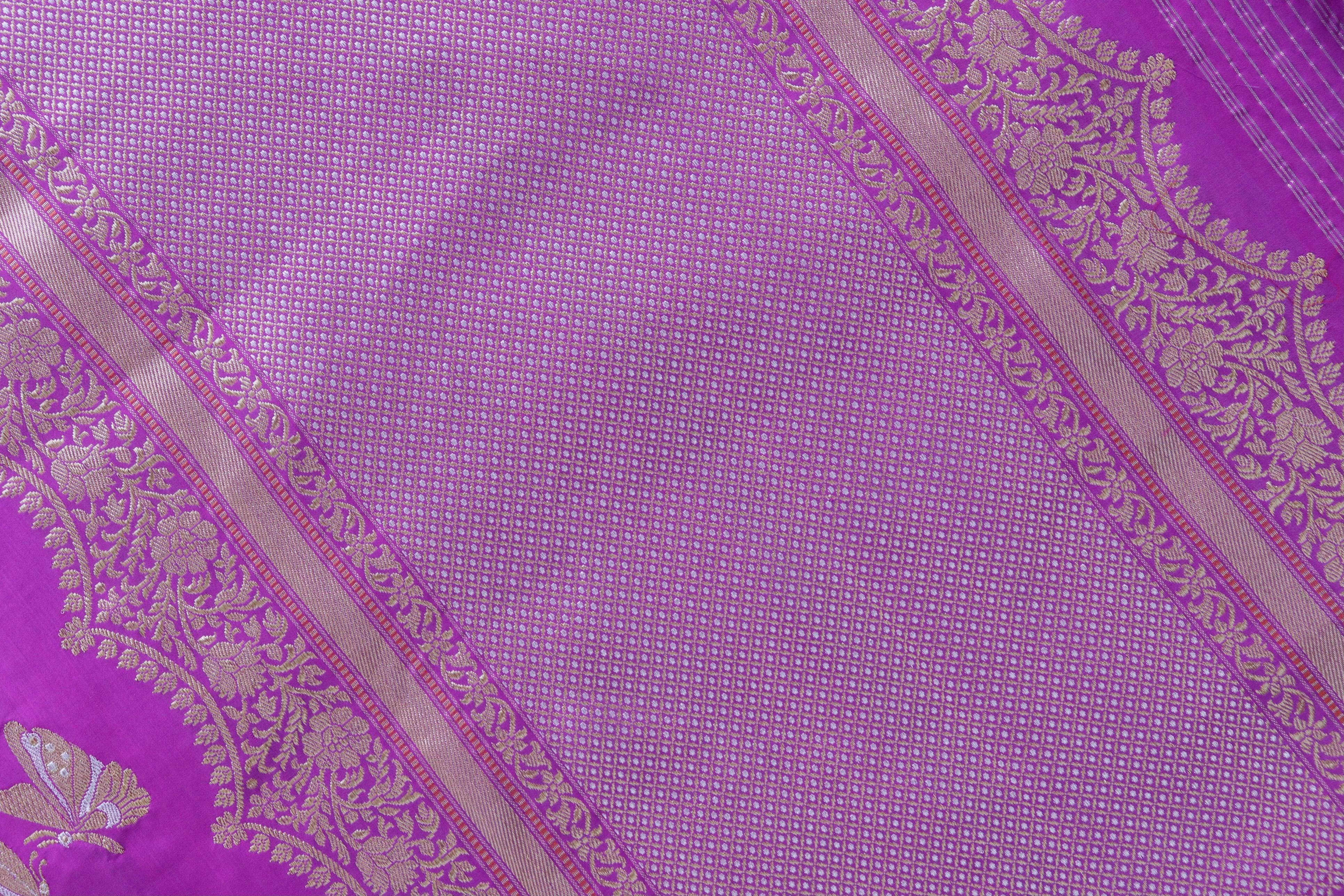 Violet Butterfly Motif Pure Silk Handloom Banarasi Saree