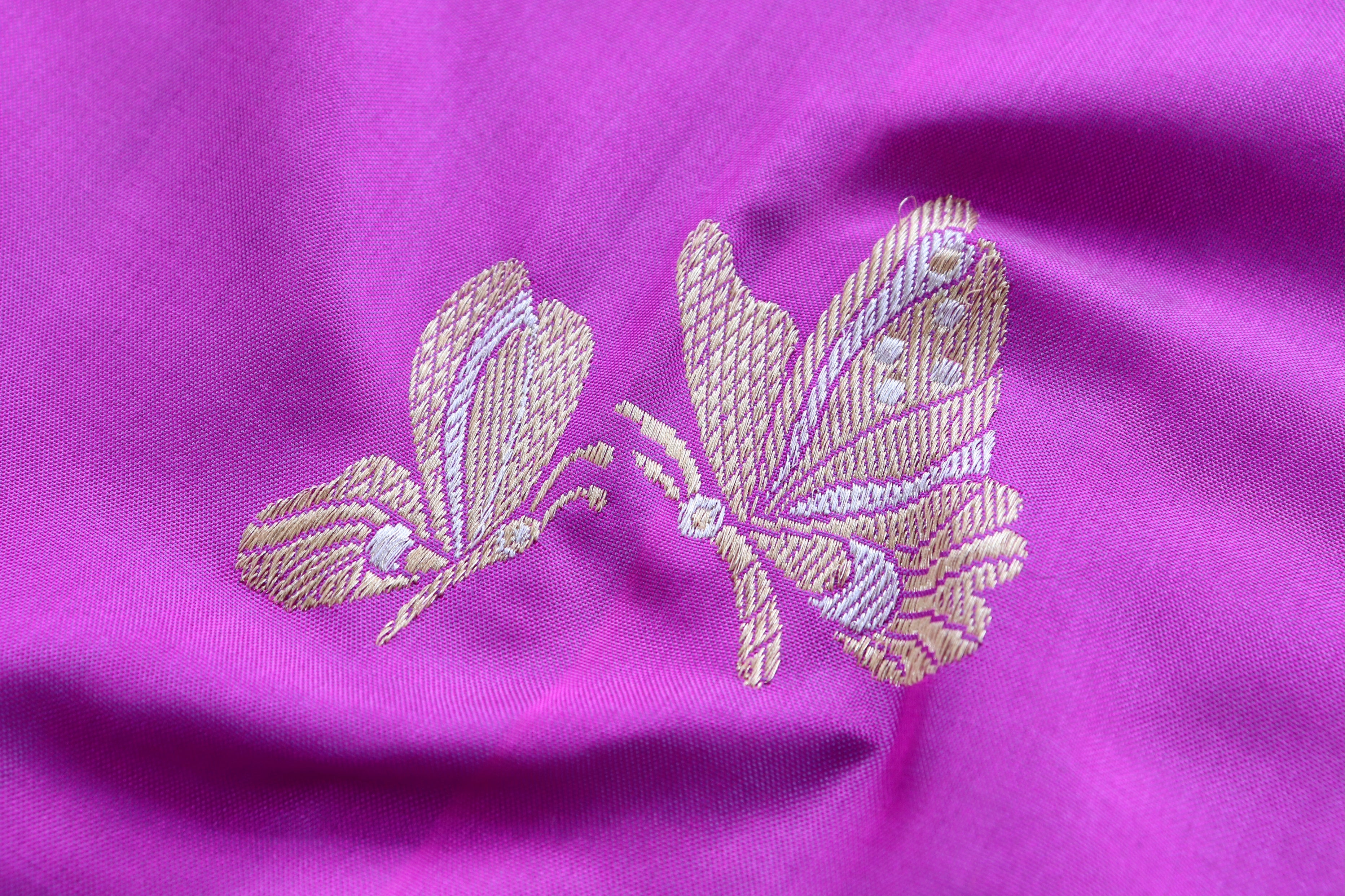 Violet Butterfly Motif Pure Silk Handloom Banarasi Saree