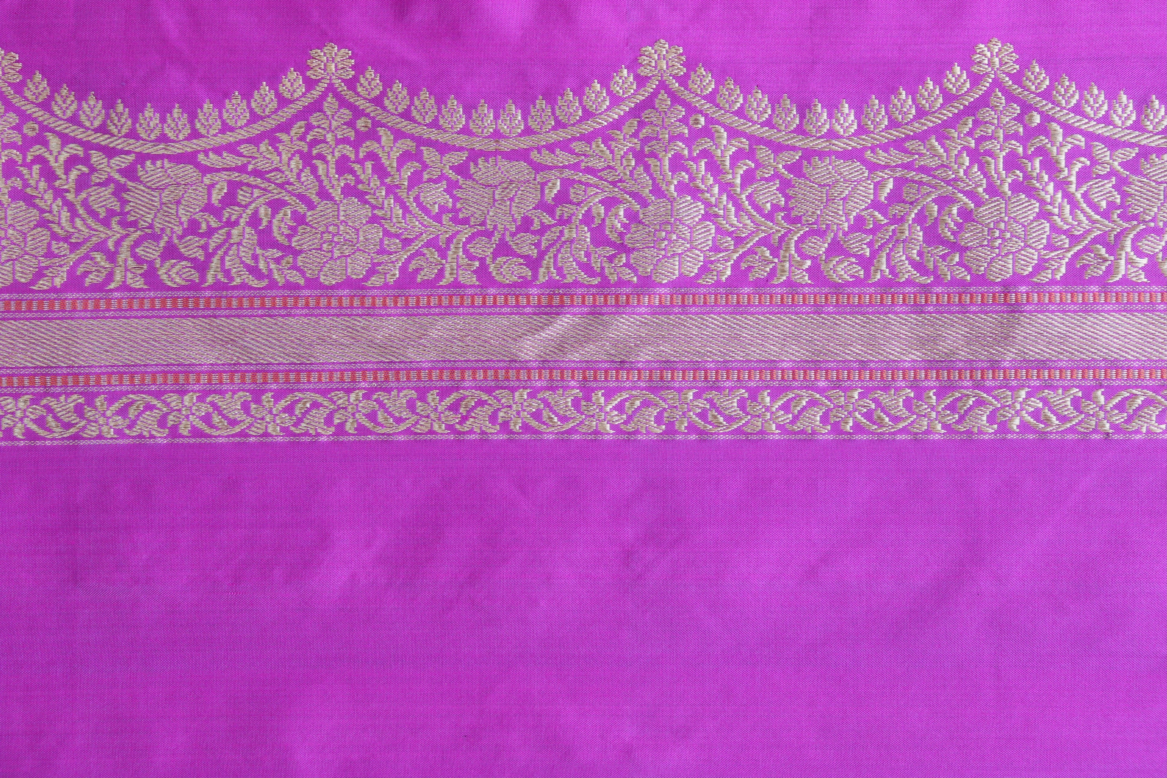 Violet Butterfly Motif Pure Silk Handloom Banarasi Saree