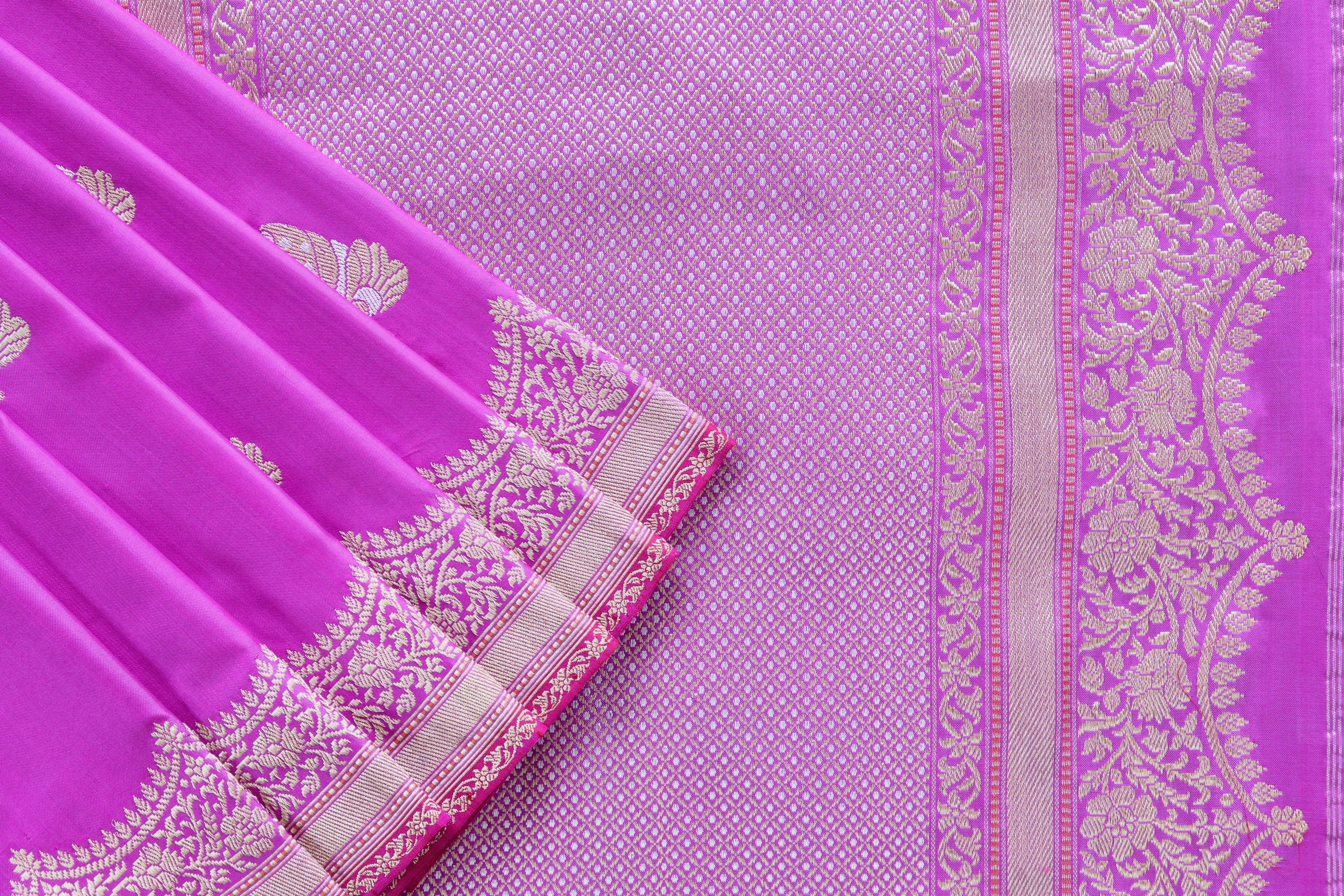 Violet Butterfly Motif Pure Silk Handloom Banarasi Saree