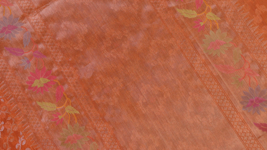 Kora silk texture of Bright Orange Kadhua saree