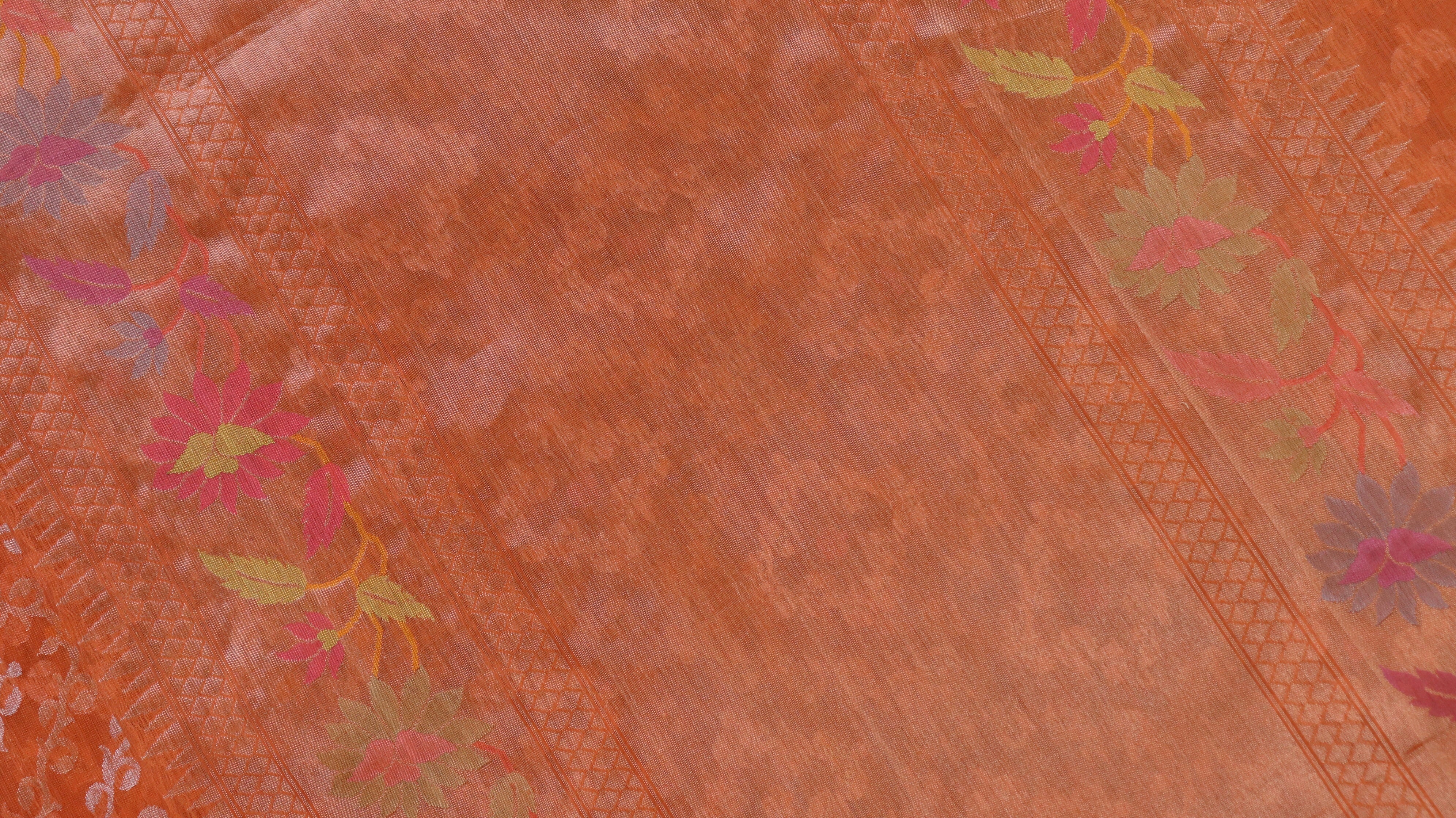 Bright Orange Kadhua Pure Kora Silk Handloom Banarasi Saree