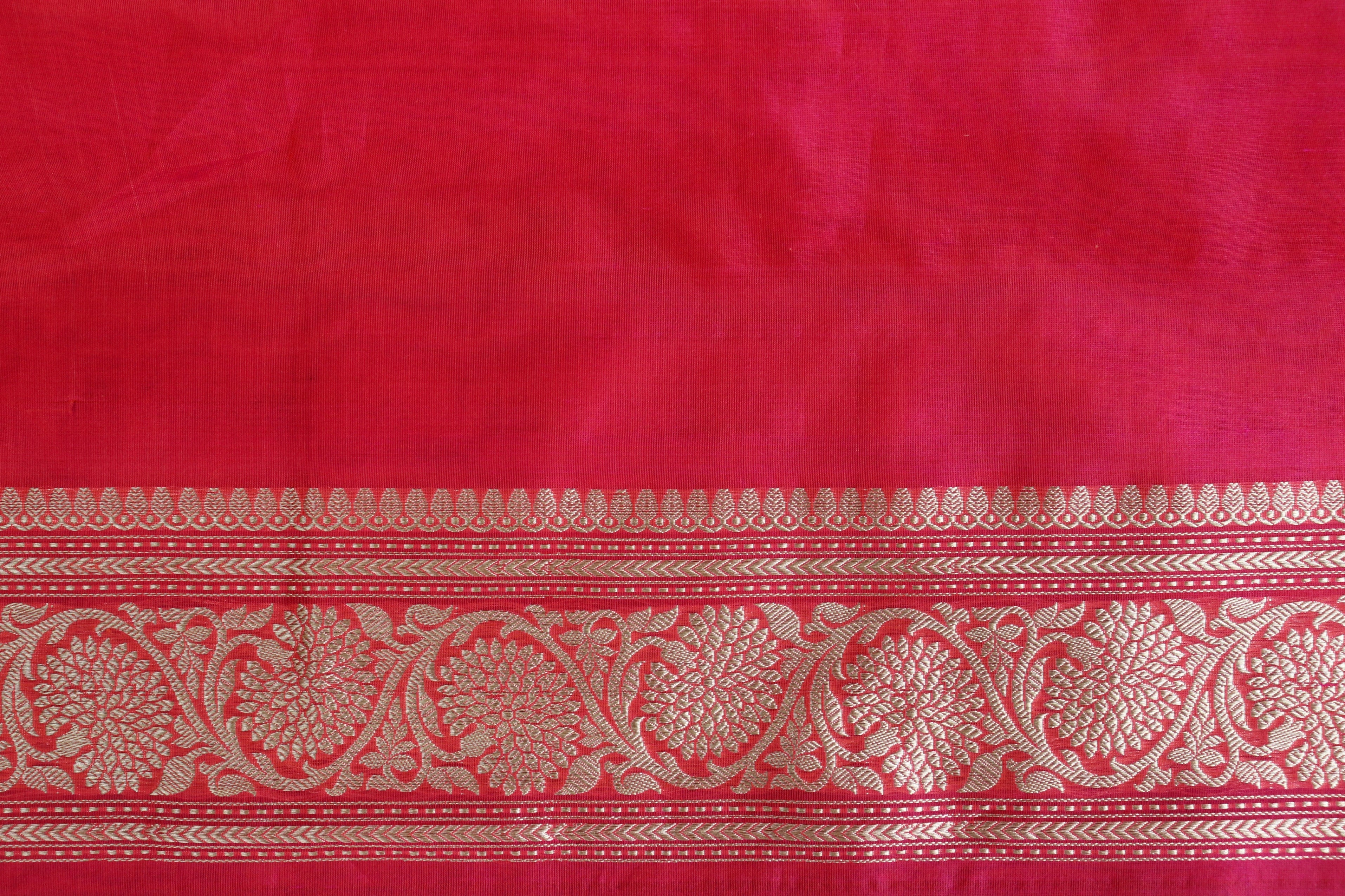 Red Jamal Jangla Pure Kora Silk Handloom Banarasi Saree