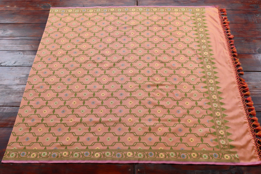 Peach Cutwork Pure Silk Handloom Banarasi Dupatta