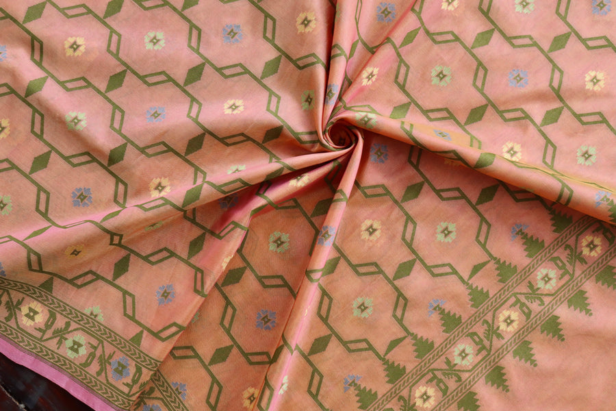 Peach Cutwork Pure Silk Handloom Banarasi Dupatta