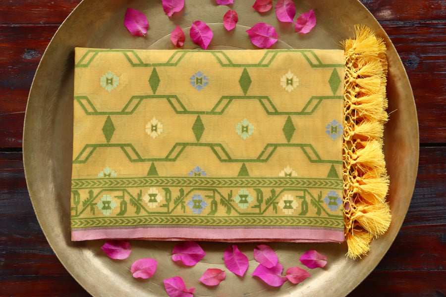 Yellow Cutwork Pure Silk Handloom Banarasi Dupatta