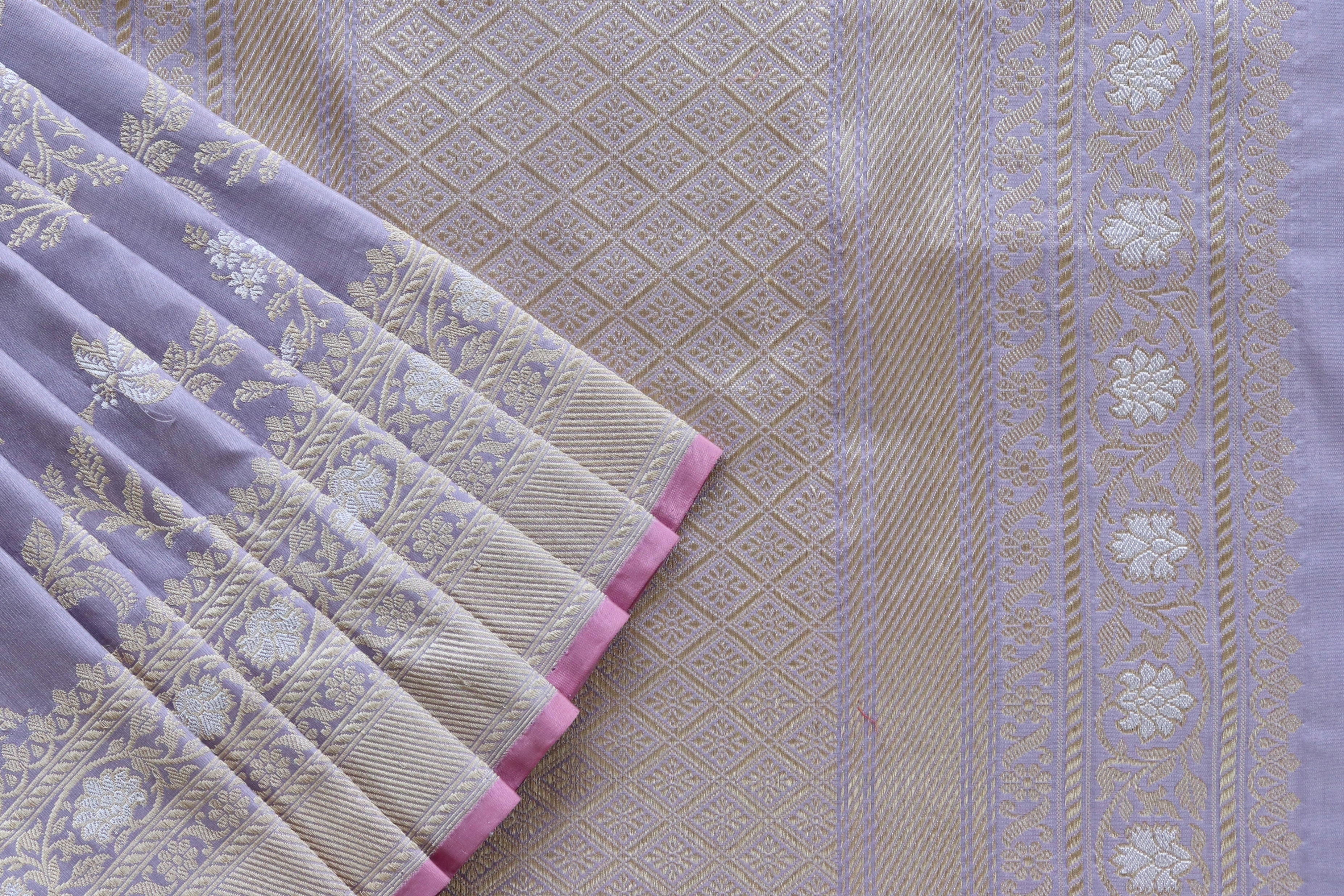 Lilac Kadhua Phool Jangla Banarasi Katan Silk Handloom Saree