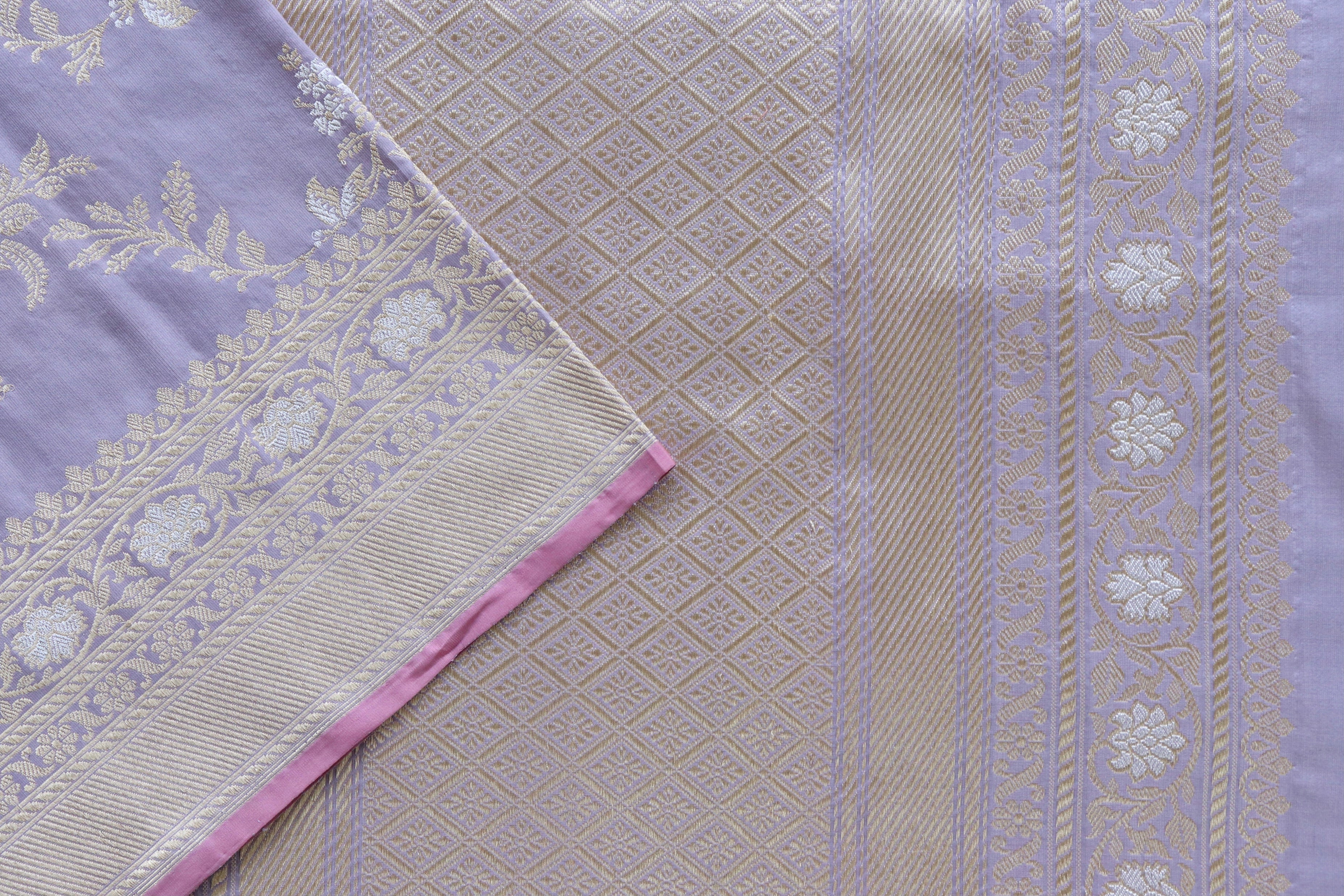 Lilac Kadhua Phool Jangla Banarasi Katan Silk Handloom Saree