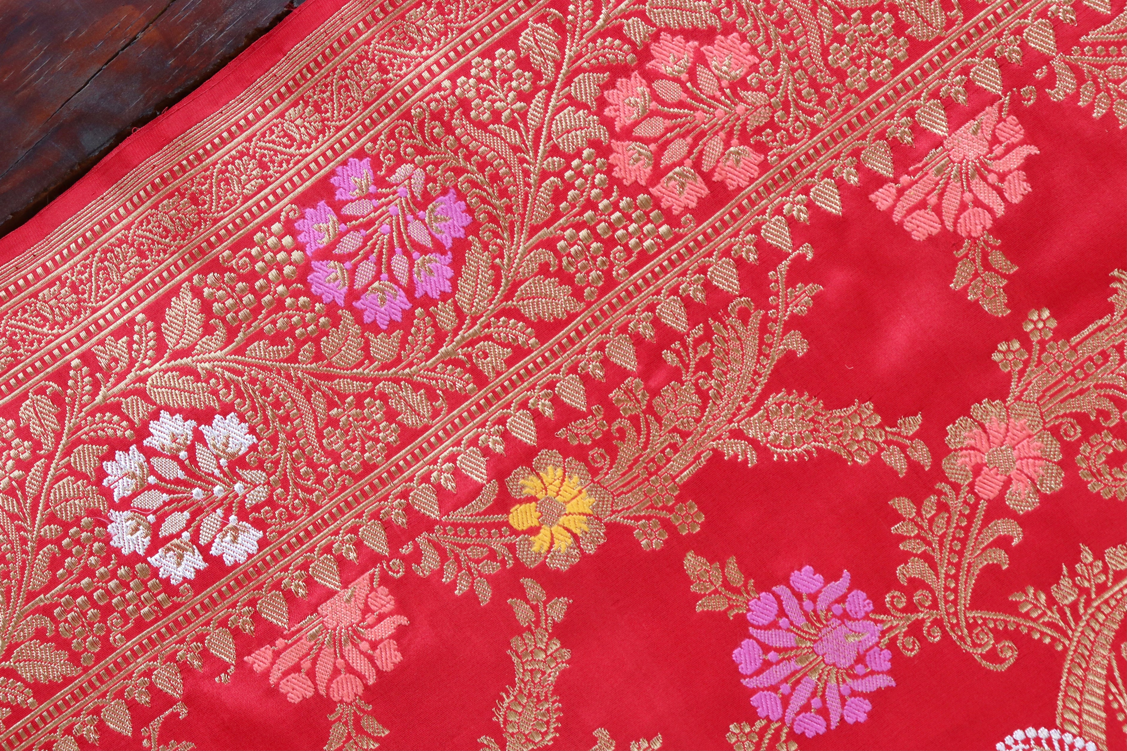 Red Meenadar Jangla Pure Silk Handloom Banarasi Saree