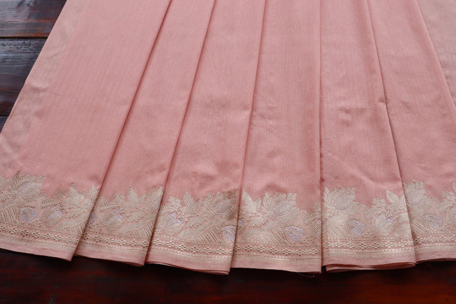 Peachy Pink Sona Rupa Pure Silk By Cotton Handloom Banarasi Saree