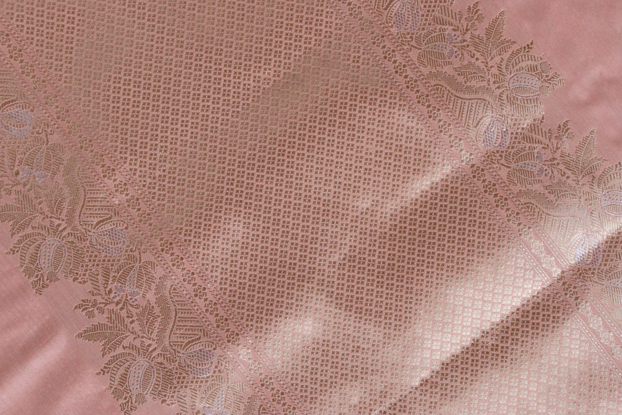 Peachy Pink Sona Rupa Pure Silk By Cotton Handloom Banarasi Saree