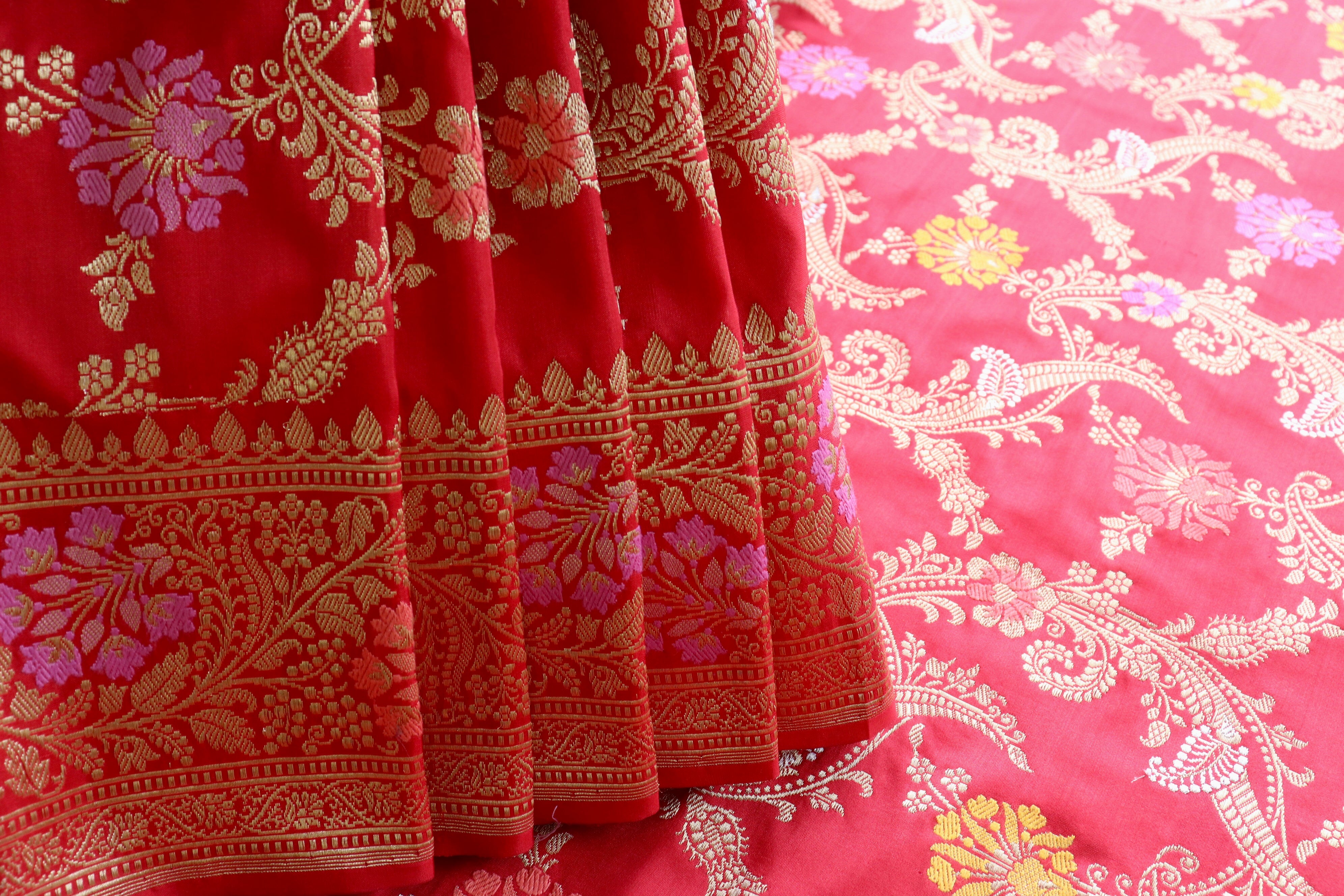 Red Meenadar Jangla Pure Silk Handloom Banarasi Saree