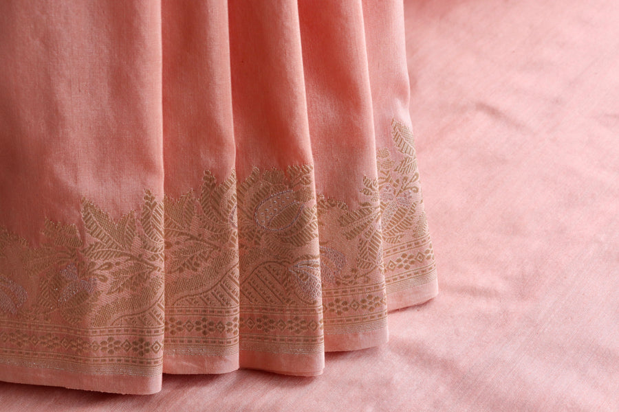 Peachy Pink Sona Rupa Pure Silk By Cotton Handloom Banarasi Saree