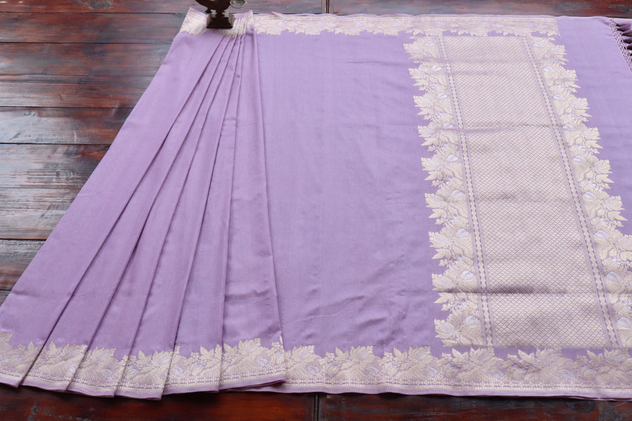 Lilac Sona Rupa Pure Silk Handloom Banarasi Saree