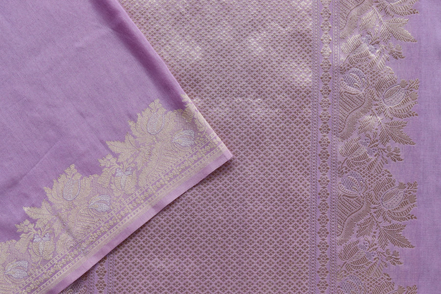 Lilac Sona Rupa Pure Silk Handloom Banarasi Saree
