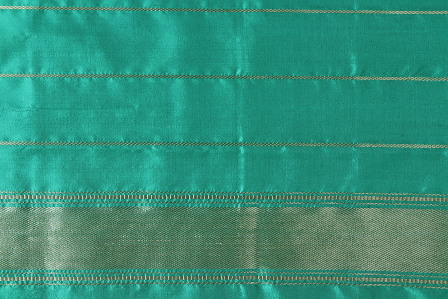 Peacock Blue Floral Border Pure Silk Banarasi Saree | Stuti Weaves